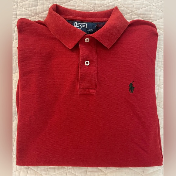 POLO RALPH LAUREN Vintage Knit Long Sleeve Polo Shirt in Red Size M - Picture 1 of 4